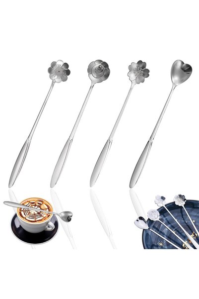 Generic HASTHIP® 4 Pcs Stainless Steel Coffee Spoon Set, 18cm Floral Gold Des...
