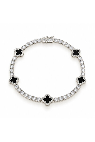 Vi store Premium Silver Siyah Yonca Bileklik