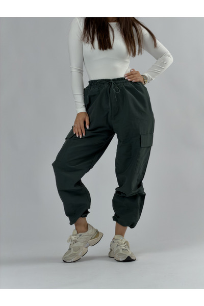 COCOPELLI Khaki Women's Parachute Pants with Cargo Pockets and Adjustable Leg...