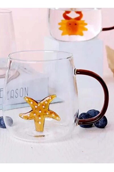 Generic 300ML Borosilicate Three-Dimensional Coffee Cup with Handle, Star Fish