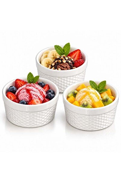 Generic 3-Piece White Ceramic Mini Bowl Set with Diamond Pattern, 9.5cm Small...
