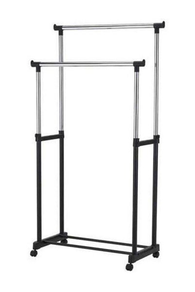 Generic Double Pole Clothes Portable Rack Silver/Black 84.5x43cm