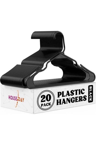 Generic HOUSE DAY 20-Pack Black Plastic Hangers Non-Slip Slim Wardrobe Organi...