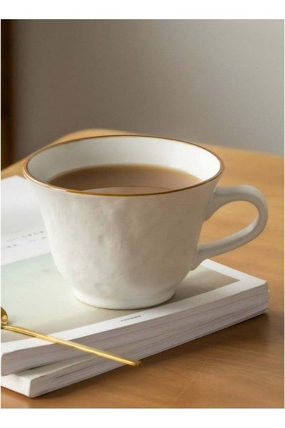 Generic 460ml Elegant White Ceramic Coffee Mug with Gold Rim Hammered Texture...