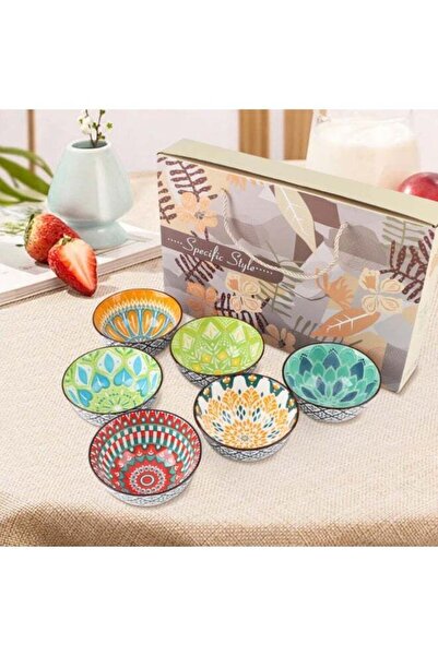 Generic Boho Ceramic Cereal Bowl Set of 6, Colorful Porcelain Kitchen Soup Se...