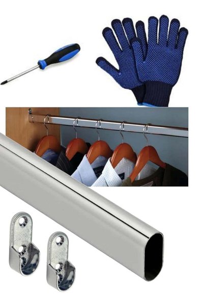 Generic 100cm Wardrobe Bar, Wardrobe Hanging Rod End Support And Screws, Chro...