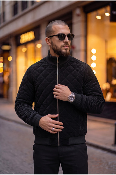 BASEL.CO Ribbed Detailed Stand Collar Quilted Coat