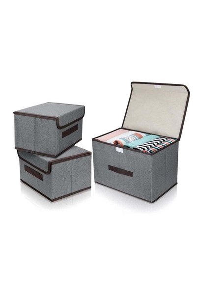 Generic Pack Of 4 Foldable Storage Box With Lid Grey 36x23x24cm