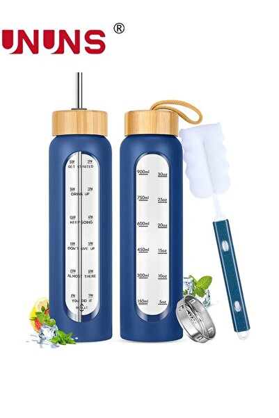 Generic 1L Motivational Glass Water Bottle with Time Marker & Silicone Sleeve...