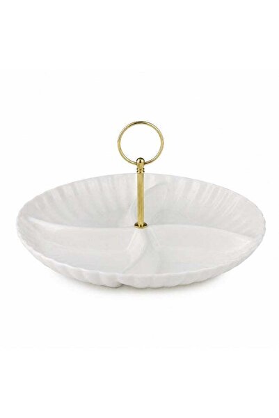 Generic Ceramic 4 Compartment Round Nuts TrayWhite Dishwasher Safe Snack Tray...