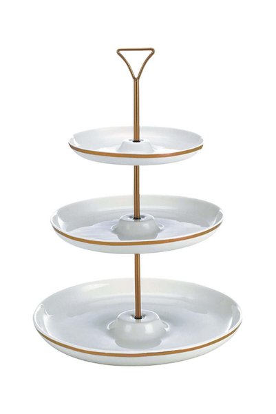 Generic Shallow Bone China 7"/9"/11" 3 Tier Round Plate with Gold Stand and D...