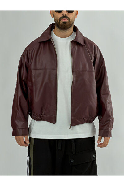 COCOPELLI Burgundy Bomber Men's Leather Jacket Coc3471