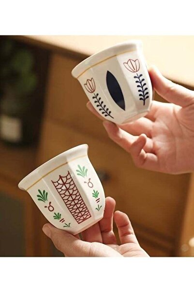 Generic Octagonal Ceramic Coffee Mugs 2 Pack (180ml) - Handcrafted Details, H...