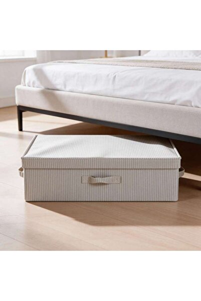 Generic Aria Stripe fabric under the bed Storage Box with Lid 61.6x38.1x16.5c...