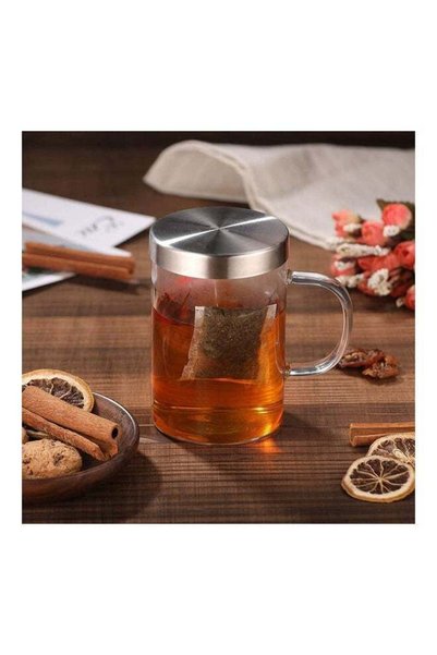 Generic 500ML Borosilicate Glass Tea Cup with Stainles Steel Infuser and Lid ...