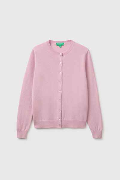 United Colors of Benetton كارديجان نسائي من الميرينو 100% بلون الليلك مع ياقة...