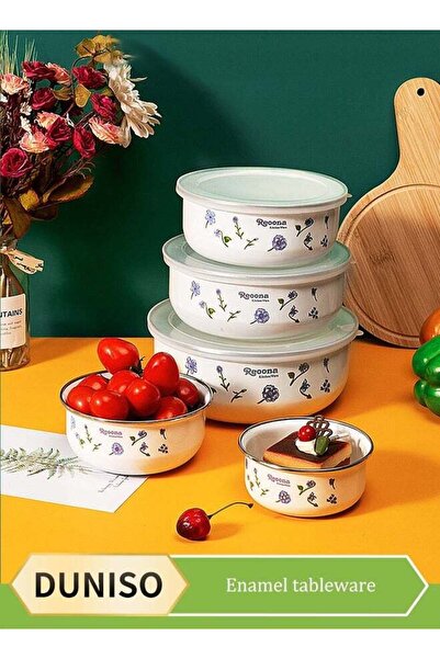Generic 5 Pieces of Enamel bowls set, thickened enamel preservation bowls, sa...