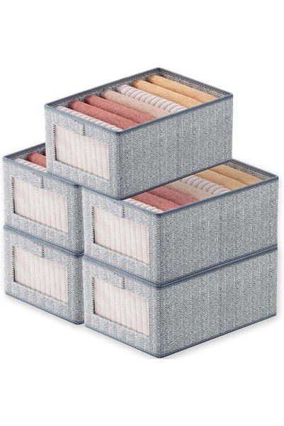 Generic Set of 5 Clothes Storage Boxes, Wardrobe Storage Organiser Fabric Clo...