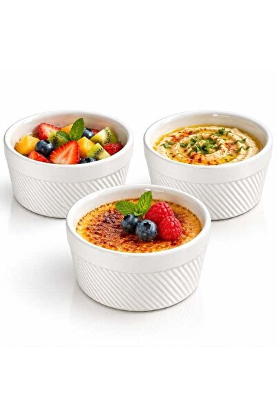 Generic 3-Piece White Ceramic Mini Bowl Set with Stripes Pattern, 9.5cm Small...