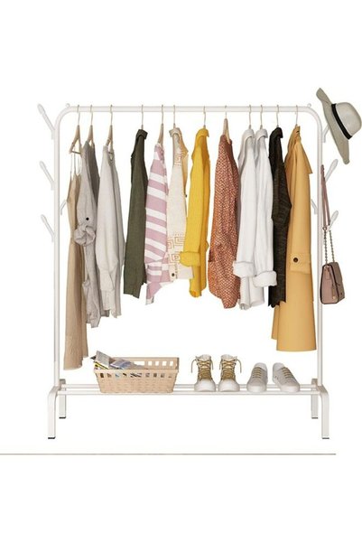 Generic Top Rod And Lower Storage Shelf Coat Rack With 1-Tier Shelves White