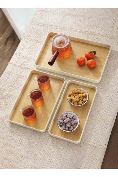Generic Rustic Wood Grain Rectangular Serving Tray, Durable Melamine Snack & ...