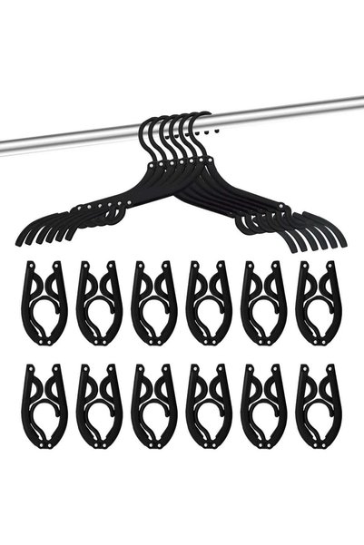 Generic 24 Pcs Portable Folding Clothes Hangers with Clips - Black Plastic Fo...