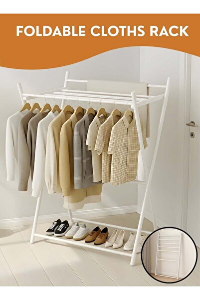 Generic Foldable Clothes Drying Stand Heavy Duty Metal Garment Rack with Shoe...