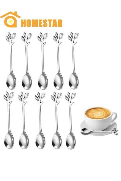 Generic 10 Pack Stainless Steel Silver Leaf Coffee Spoon, Creative Tableware,...