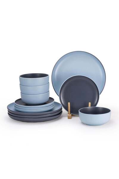 Generic Shallow Nordic 12-Piece Dinner Set in Elegant Blue | 4 × 10.5” Dinner...