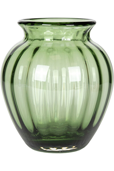 Herdekora Dekoratif Cam Vazo Çizgili Optik Desenli Yeşil 21x25 Cm.