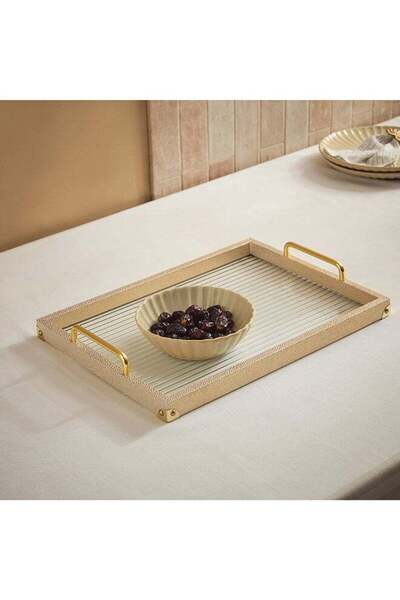 Generic Dorothy Wooden Tray with Glass Base - Gold