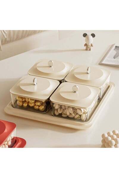 Generic Serving Set: Simple Creamy Tray & 4 Snack Boxes with Lid, Ideal for H...