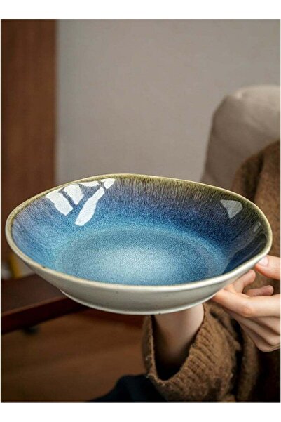 Generic 9 inches Chinese Style Retro Irregular Salad Bowl Creative Ceramic Ta...