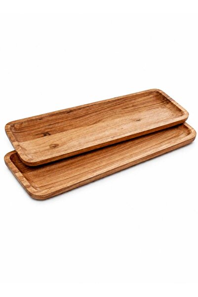 Generic Premium Set of 2 Long Rectangular Wood Serving Trays - 51x16.5cm + 43...