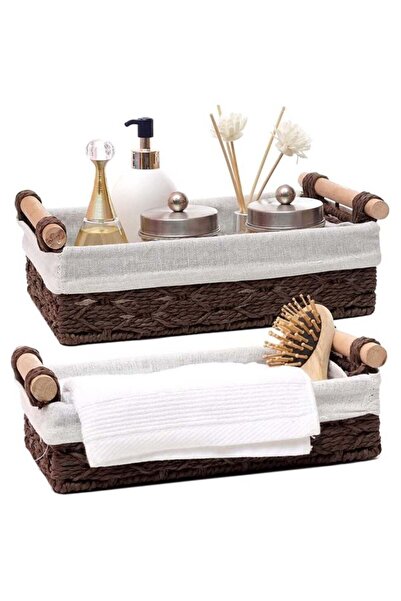 Generic 2-Pack Rectangular Woven Storage Baskets Fabric Wrapped & Washable Li...
