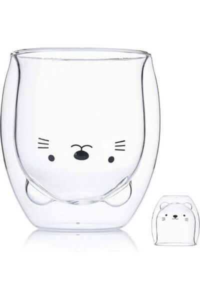 Generic Cute Bear Shape Double Wall Insulated Glass Cup Clear