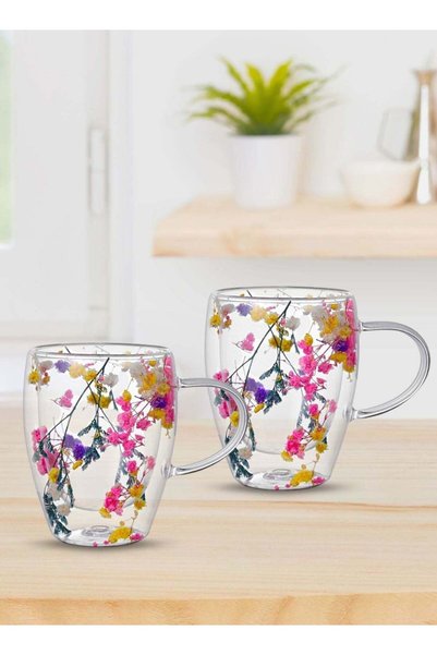 Generic Set of 2- 350ML Borosilicate Double Wall Coffee Tea Cup with Handle a...