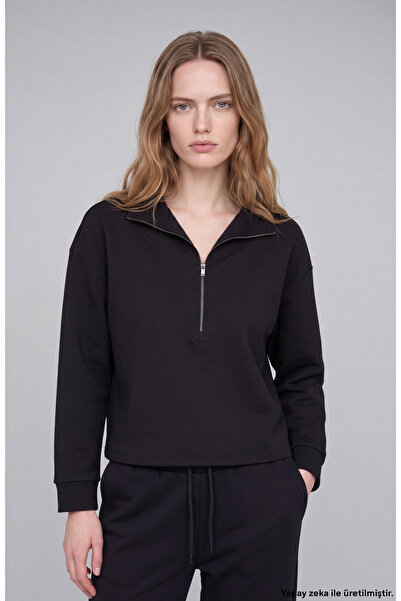 Network Siyah Fermuar Detaylı Sweatshirt