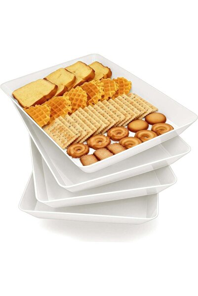 Generic 4 Pack Serving Tray Platter,Large White Food Tray,BPA Free Plastic fo...