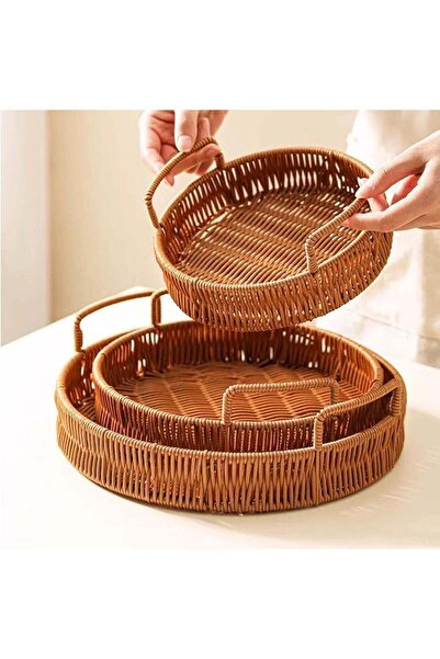 Generic 3pcs Rattan Woven Serving Basket Set with Handle, Multi-Purpose Stora...
