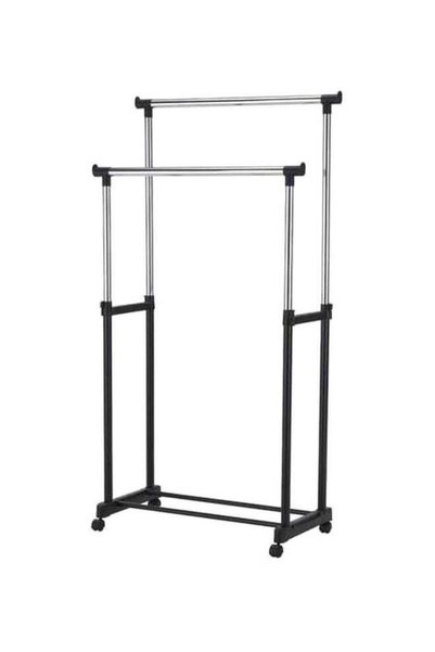 Generic 2-Pole Telescopic Clothes Rack Silver/Black