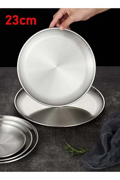 Generic Round Dinner Plate Silver - 23cm Stainless Steel Plates, - Mirror Pol...
