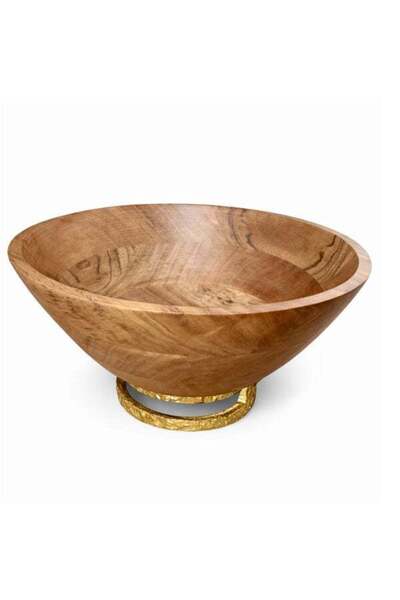 Generic Premium Acacia Wood, 30 cm, Large Round Serving Bowl with Metal Base ...