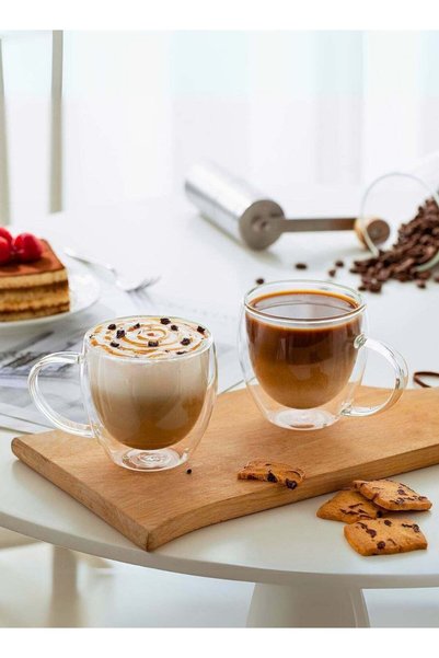 Generic Set of 2- 250ML Borosilicate Double Wall Glass With Handle. Heat-Resi...