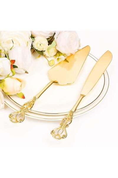 Generic Gold Cake Cutting Set,Elegant Cutting Tool and Server,Pie Pastry Serv...