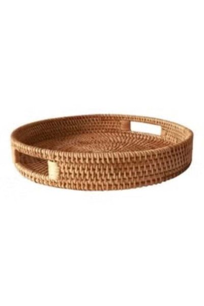 Generic 1-Piece Woven Serving Tray with Handles Round Tray For Snacks Fruits ...