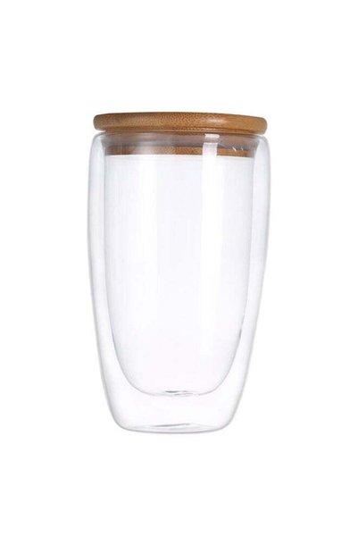 Generic Double Layer Wall Tea Cup With Bamboo Lid Clear
