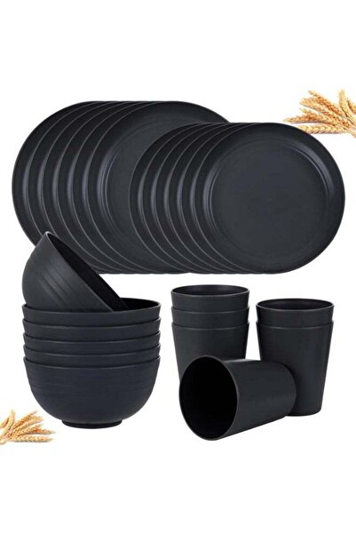 Generic 24pcs Wheat Straw Dinnerware,Unbreakable Dinner Plates Set,Microwave ...