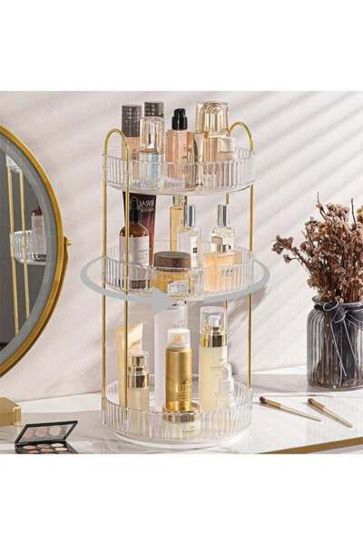 Generic Makeup Organizer, Three-Tier 360° Rotating Gold Metal Frame Bathroom ...