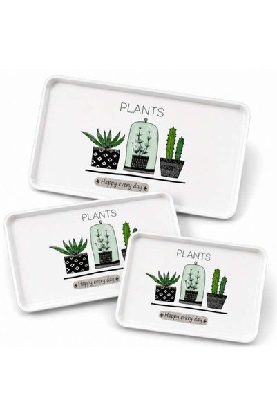Generic 3 Piece Premium Melamine Serving Tray Set with Raised Edges, Rectangu...